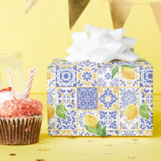 Mediterraan tegelpatroon met citroen in waterverf cadeaupapier