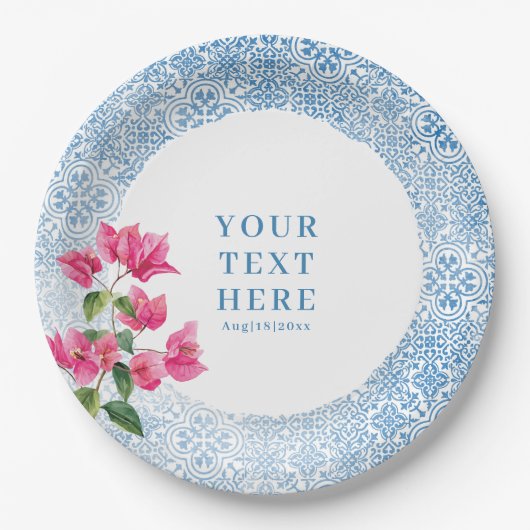 Mediterraan tegelpatroon papieren bordje (Voorkant)