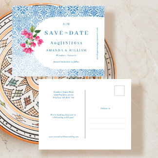 Mediterraan tegelpatroon Save the Date-ansichtkaar Briefkaart