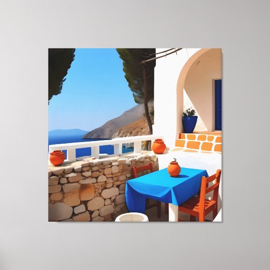 Mediterraan Terras Uitzicht Canvas Afdruk (Voorkant)
