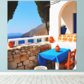 Mediterraan Terras Uitzicht Canvas Afdruk (Insitu (Houten vloer))