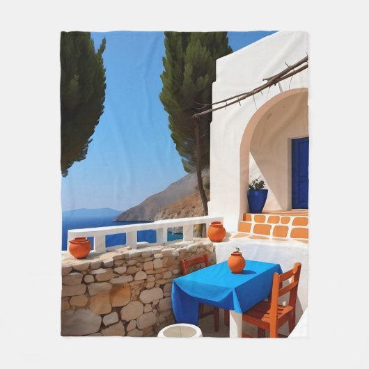 Mediterraan Terras Uitzicht Fleece Deken (Voorkant)