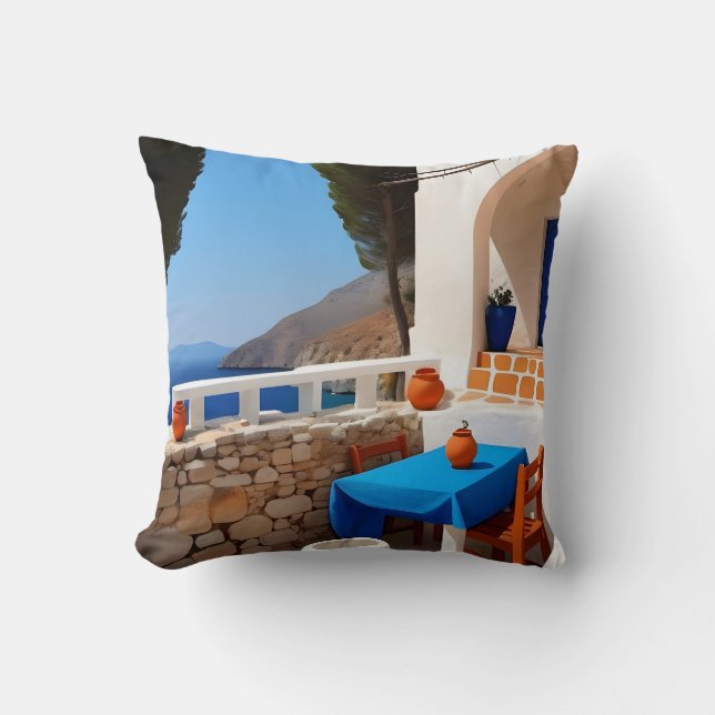 Mediterraan Terras Uitzicht Kussen (Voorkant)