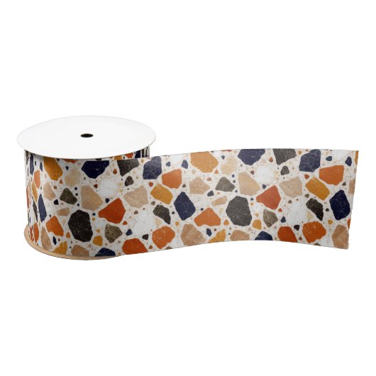 Mediterraan Terrazzo Abstract Ontwerp Satijnen Lint (Spoel)