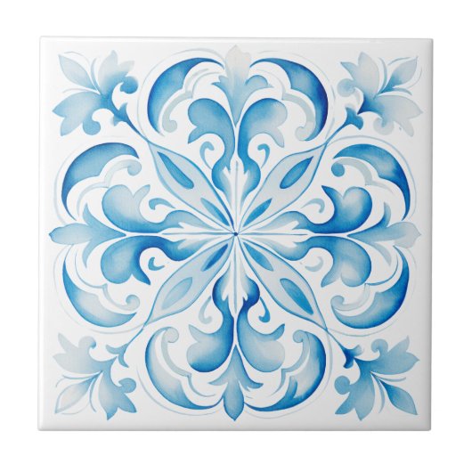 Mediterraan Toscaans Blauw Ontwerp Tegeltje (Voorkant)