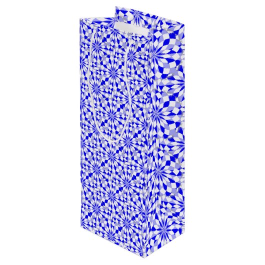 Mediterraan Twee Tone Blauw Geometrisch Patroon Wijn Cadeautas (Achterkant Gekanteld)