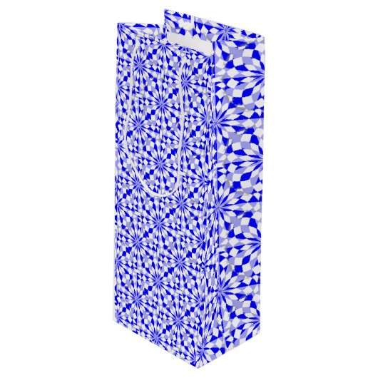 Mediterraan Twee Tone Blauw Geometrisch Patroon Wijn Cadeautas (Voorkant Gekanteld)