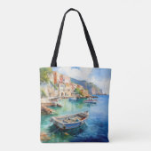 Mediterraan Zeegezichten Olieverf Ontwerp Tote Bag (Achterkant)