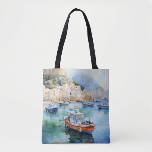 Mediterraan Zeegezichten Olieverf Ontwerp Tote Bag (Voorkant)