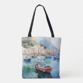 Mediterraan Zeegezichten Olieverf Ontwerp Tote Bag (Achterkant)