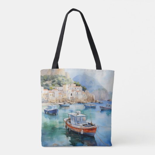 Mediterraan Zeegezichten Olieverf Ontwerp Tote Bag (Achterkant)