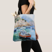 Mediterraan Zeegezichten Olieverf Ontwerp Tote Bag (Dichtbij)