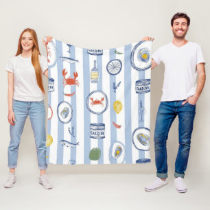 Mediterraan Zeevoedsel Sardine Blauwe Streep Patro Fleece Deken
