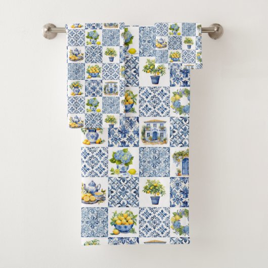 Mediterraan zomer citroenpatroon bad handdoek (Insitu)