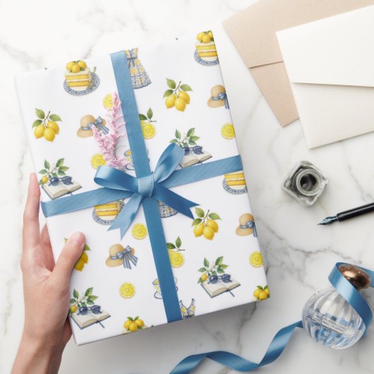 Mediterraan zomer citroenpatroon cadeaupapier (Geschenken)