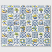 Mediterraan zomer citroenpatroon cadeaupapier (Vlak)