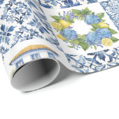 Mediterraan zomer citroenpatroon cadeaupapier (Rol Hoek)