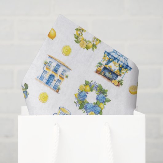 Mediterraan zomer citroenpatroon tissuepapier (Cadeauzakje)