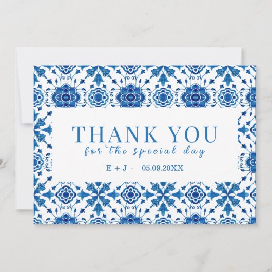 Mediterraan zomer modern blauw "Dank u" Kaart (Voorkant)