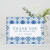 Mediterraan zomer modern blauw "Dank u" Kaart (Staand voorkant)