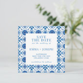 Mediterraan zomer modern blauw "Save the Date" Kaart (Staand voorkant)