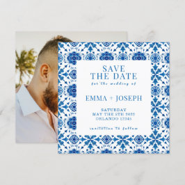 Mediterraan zomer modern blauw "Save the Date" Kaart