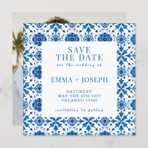 Mediterraan zomer modern blauw "Save the Date" Kaart