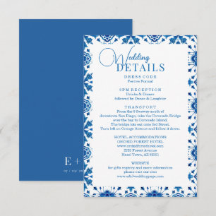 Mediterraan zomermodern blauw mozaïek Huwelijk Informatiekaartje