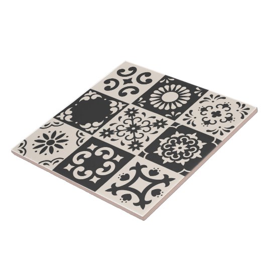 Mediterraan zwart-wit Tegel patroon Tegeltje (Zijkant)