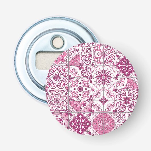 Mediterraane tinten/ Azulejo-tegels Button Flesopener (Voorkant)