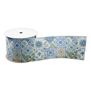 Mediterraane tinten/ Azulejo tegels Satijnen Lint