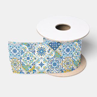 Mediterraane tinten/ Azulejo tegels Satijnen Lint
