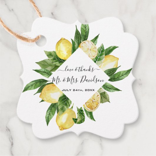 Mediterraans Aquarel Citroen Tropisch Bruiloft Bedankjes Labels (Voorkant)