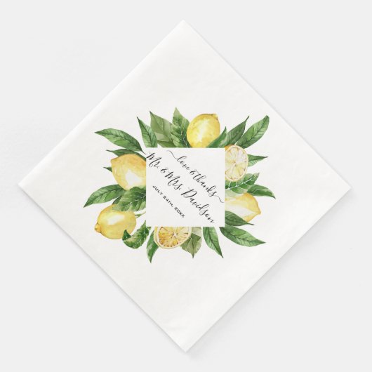 Mediterraans Aquarel Citroen Tropisch Bruiloft Servet (Hoek)