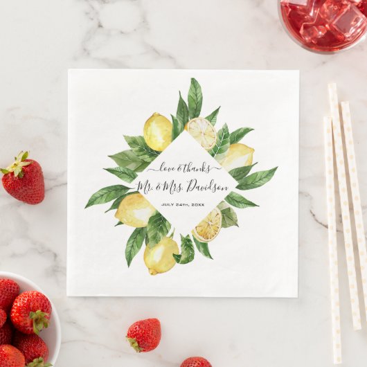 Mediterraans Aquarel Citroen Tropisch Bruiloft Servet (Insitu)