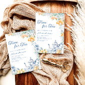 Mediterraans blauw en citroen thee party bruids kaart