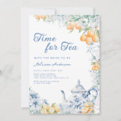 Mediterraans blauw en citroen thee party bruids kaart (Voorkant)