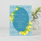 Mediterraans Blauw Tegels Lemon repetitie diner Kaart (Staand voorkant)