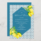 Mediterraans Blauw Tegels Lemon repetitie diner Kaart (Voorkant / Achterkant)