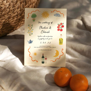 Mediterraans Boho Geïllustreerd Huwelijk Kaart