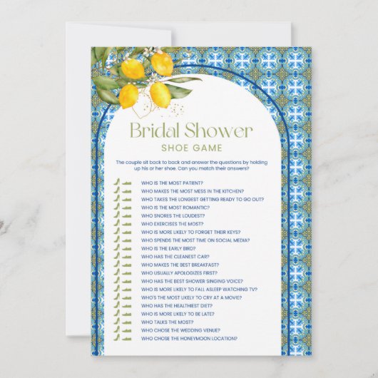Mediterraans Citroen Vrijgezellenfeest Schoen Spel Kaart (Voorkant)