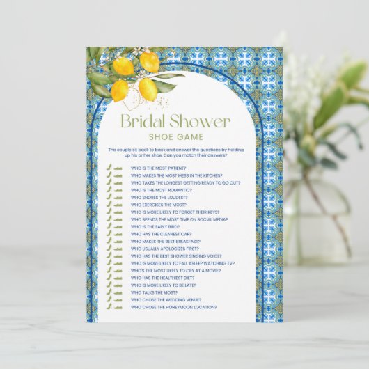 Mediterraans Citroen Vrijgezellenfeest Schoen Spel Kaart (Staand voorkant)
