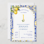 Mediterraans Citroenblauw Tegels 1e 2e Verjaardag Kaart (Voorkant)