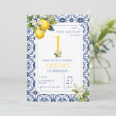 Mediterraans Citroenblauw Tegels 1e 2e Verjaardag Kaart (Staand voorkant)