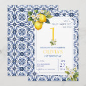 Mediterraans Citroenblauw Tegels 1e 2e Verjaardag Kaart (Voorkant / Achterkant)