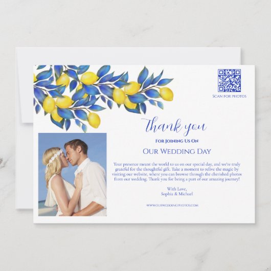 Mediterraans-citroenen-bruiloft foto-dank u- kaart (Voorkant)