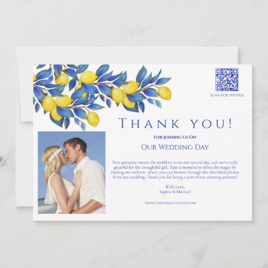 Mediterraans-citroenen-bruiloft foto-dank u- kaart (Voorkant)