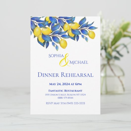 Mediterraans-citroenen- Huwelijksdiner repetitie- Kaart (Staand voorkant)