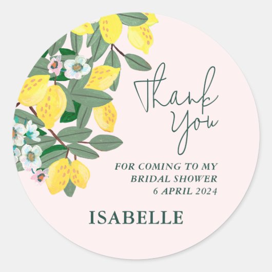 Mediterraans Italiaans Citroen Roze Bruidsfeestje Ronde Sticker (Voorkant)