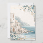 Mediterraans kustblauw en wit bruiloft kaart (Achterkant)